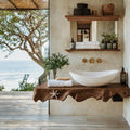Natural Solid Wood Floating Bathroom Vanity with Sculptural Root Edge Slab