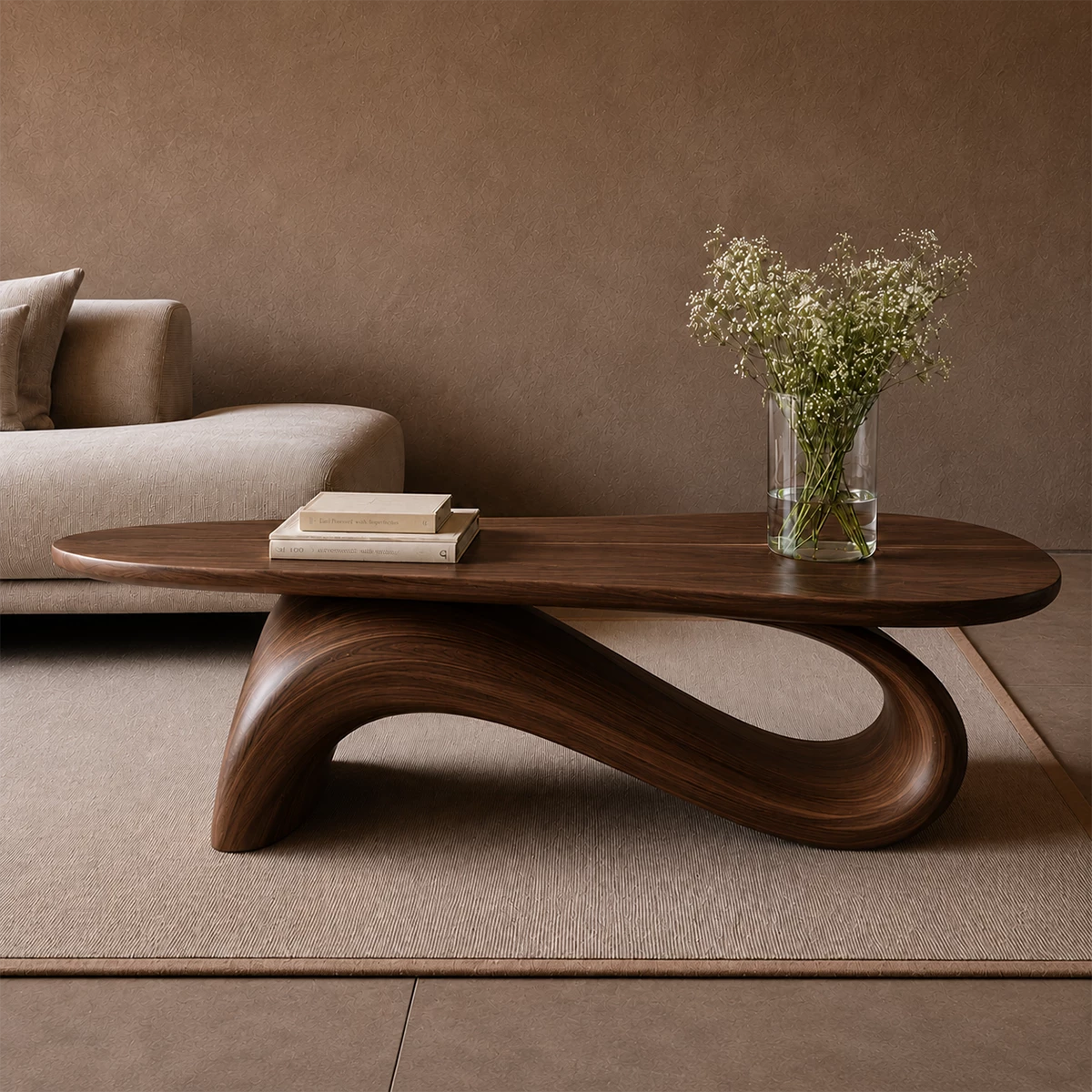 Organic Wave Wood Coffee Table – Sculptural Natural Wood Center Table for Modern Living Room