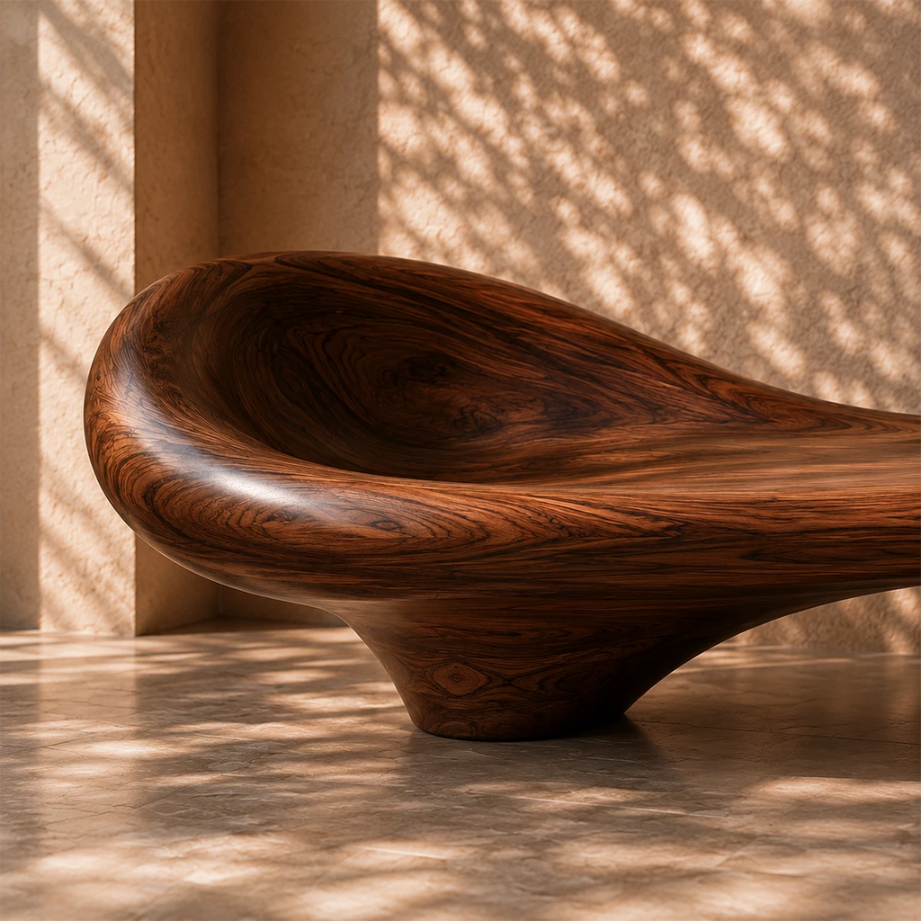 Sculptural Wood Chaise Lounge – Organic Natural Wood Lounge Chair for Modern Interior