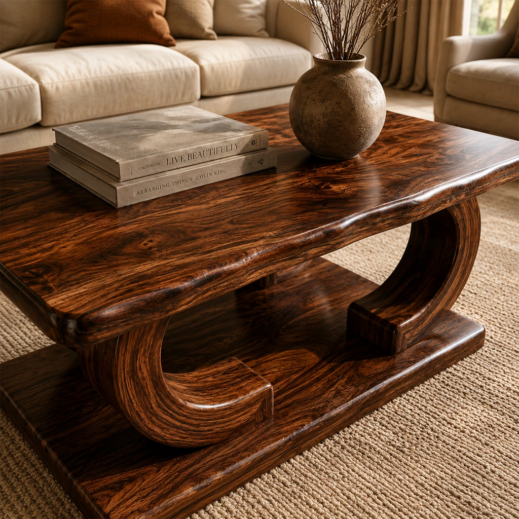 Rectangular Arch Wood Coffee Table – Sculptural Natural Wood Center Table for Living Room