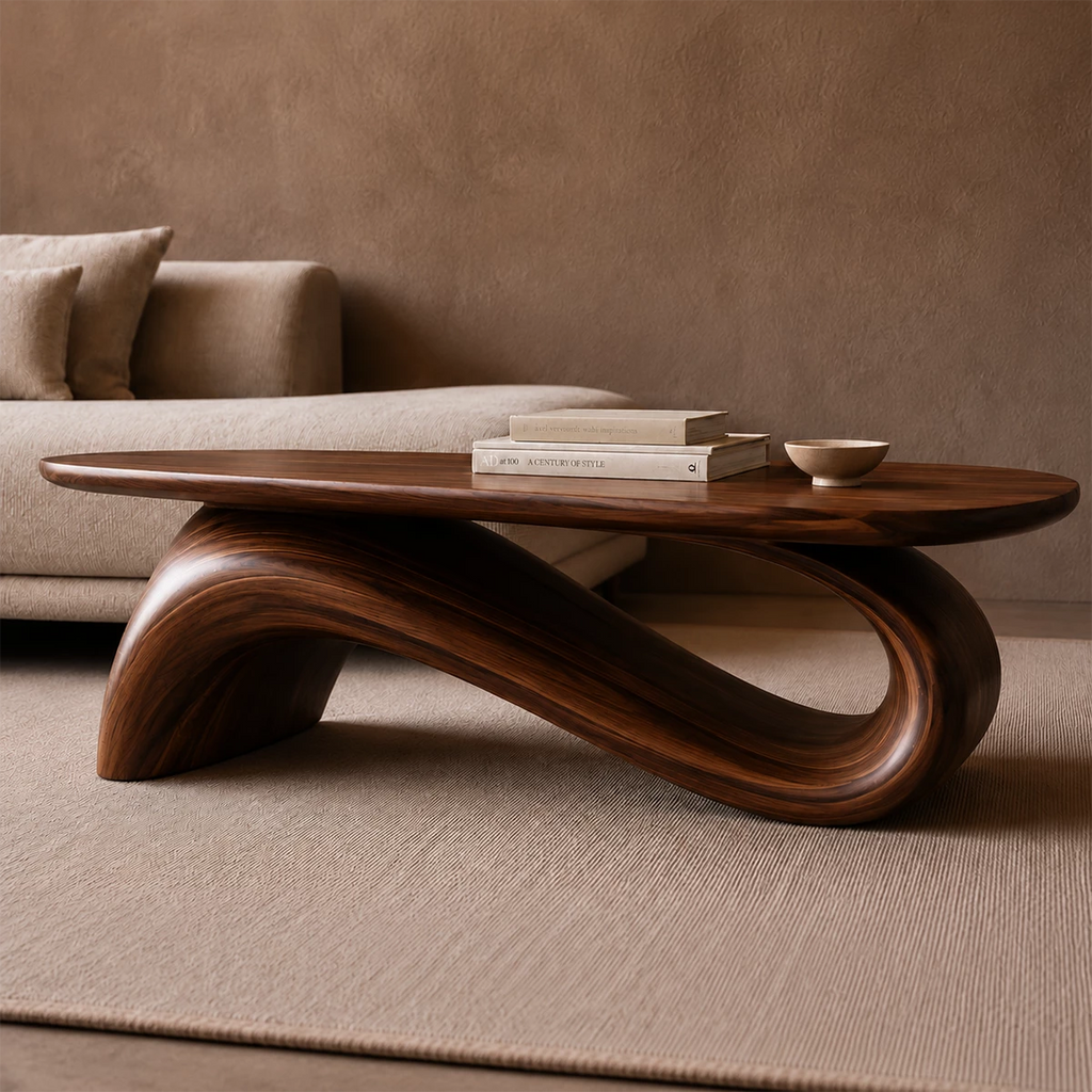 Organic Wave Wood Coffee Table – Sculptural Natural Wood Center Table for Modern Living Room