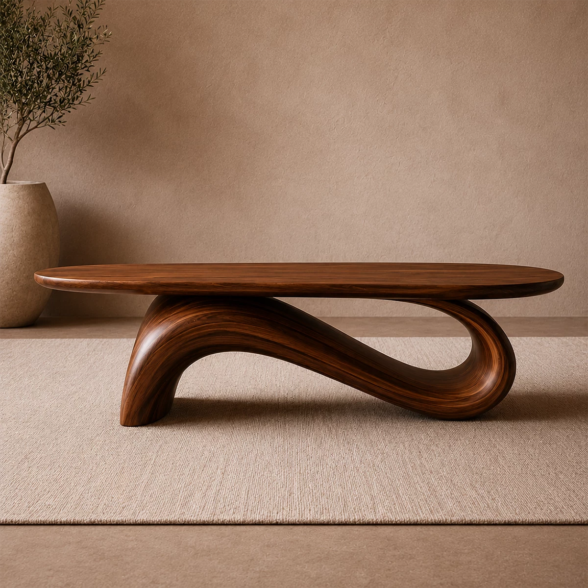 Organic Wave Wood Coffee Table – Sculptural Natural Wood Center Table for Modern Living Room