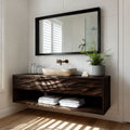 Floating Bathroom Vanity with Hand-Carved Wave Drawers in Natural Solid Wood