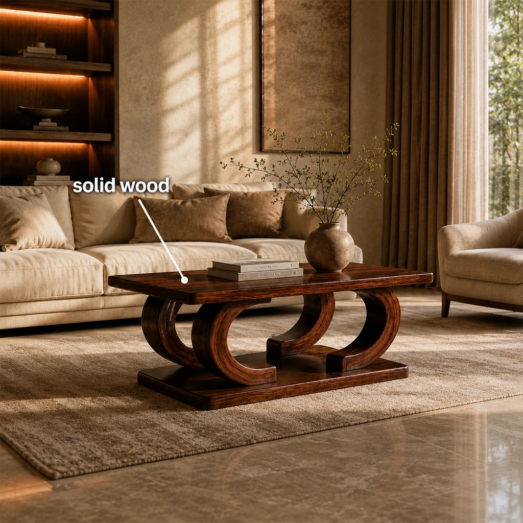 Rectangular Arch Wood Coffee Table – Sculptural Natural Wood Center Table for Living Room