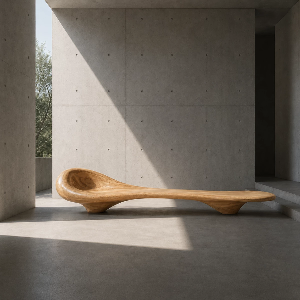 Sculptural Wood Chaise Lounge – Organic Natural Wood Lounge Chair for Modern Interior