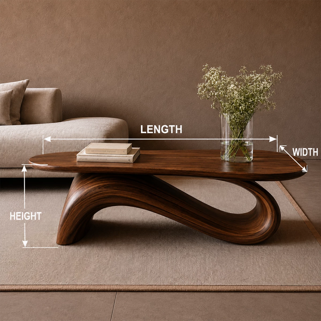 Organic Wave Wood Coffee Table – Sculptural Natural Wood Center Table for Modern Living Room