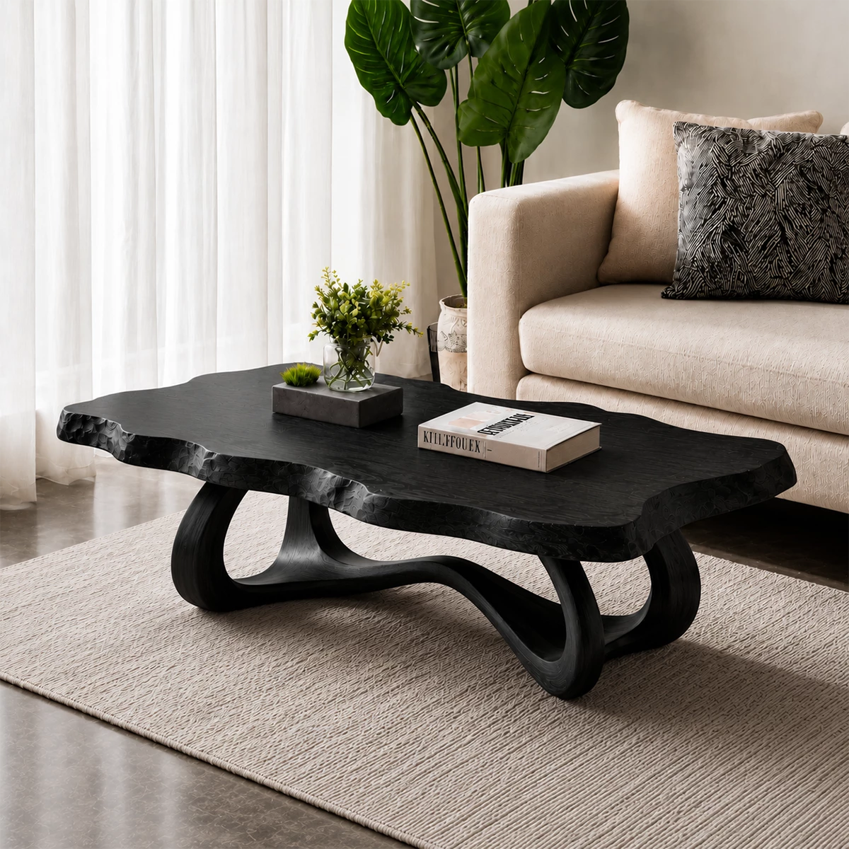 Live Edge Burl Wood Coffee Table – Sculptural Natural Wood Center Table for Modern Living Room