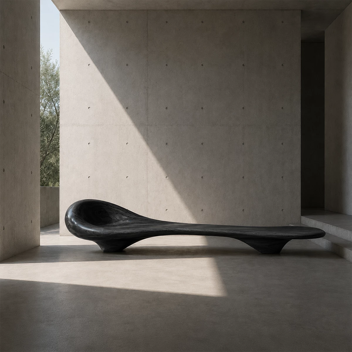 Sculptural Wood Chaise Lounge – Organic Natural Wood Lounge Chair for Modern Interior