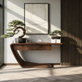 Floating Curve Natural Solid Wood Console Table with Dual Drawers