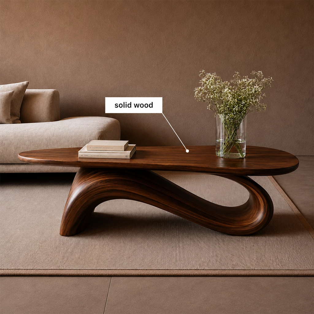 Organic Wave Wood Coffee Table – Sculptural Natural Wood Center Table for Modern Living Room