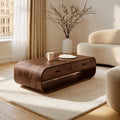 Natural Solid Wood Coffee Table with 2 Drawers – Rounded Modern Style