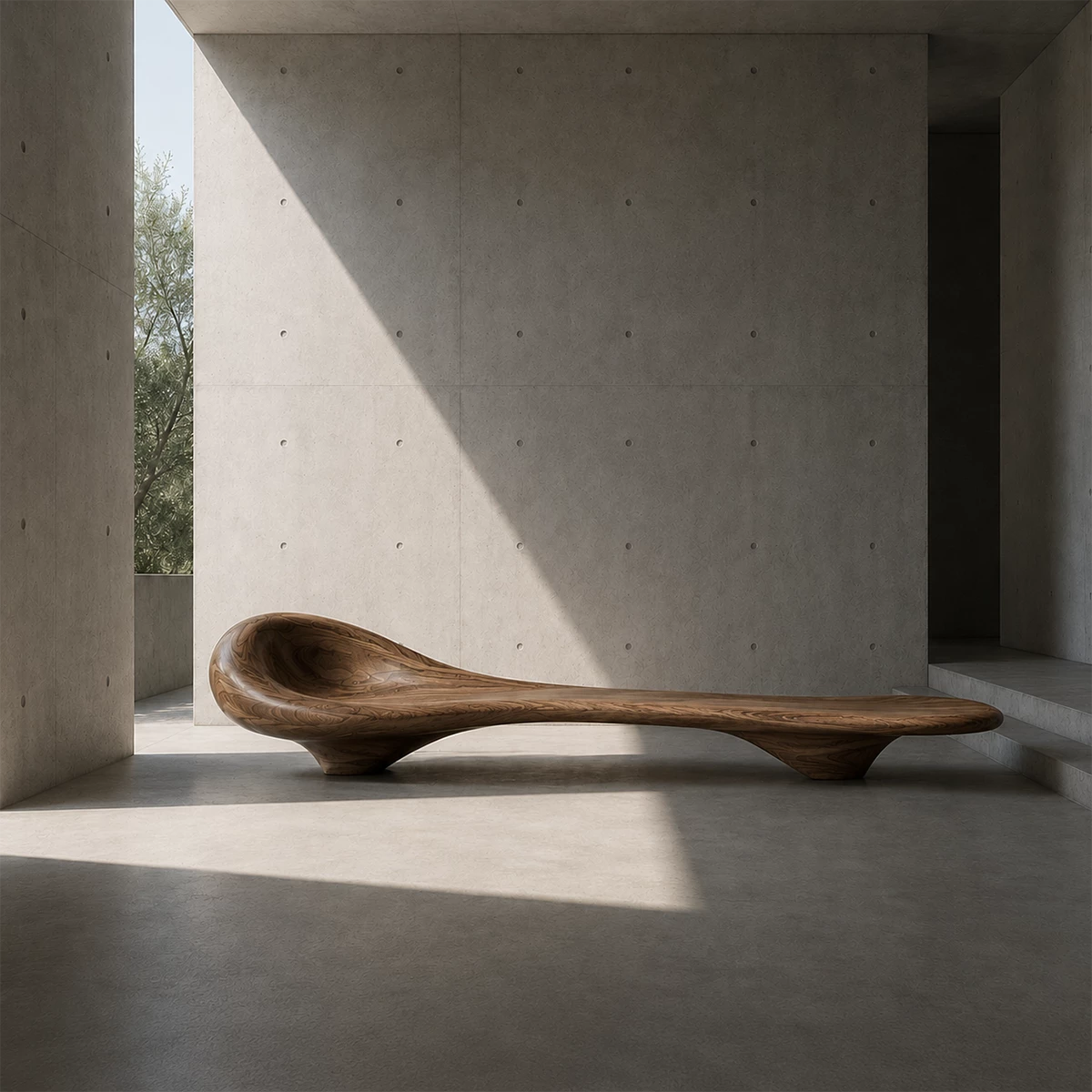 Sculptural Wood Chaise Lounge – Organic Natural Wood Lounge Chair for Modern Interior