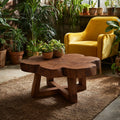 Natural Solid Wood Coffee Table with Organic Live Edge Top and Cross Base