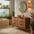 Solid Wood Bathroom Vanity Cabinet with Textured Drawer Fronts – Modern Rustic Floating Sink Console, Walnut Finish Storage Cabinet