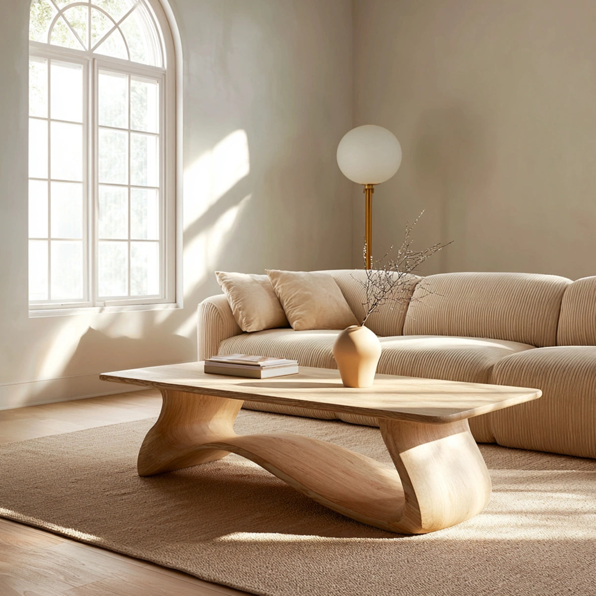 Natural Solid Wood Coffee Table – Sculptural Japandi Style