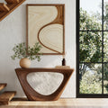 Sculptural Natural Solid Wood Console Table with Open Geometric Base