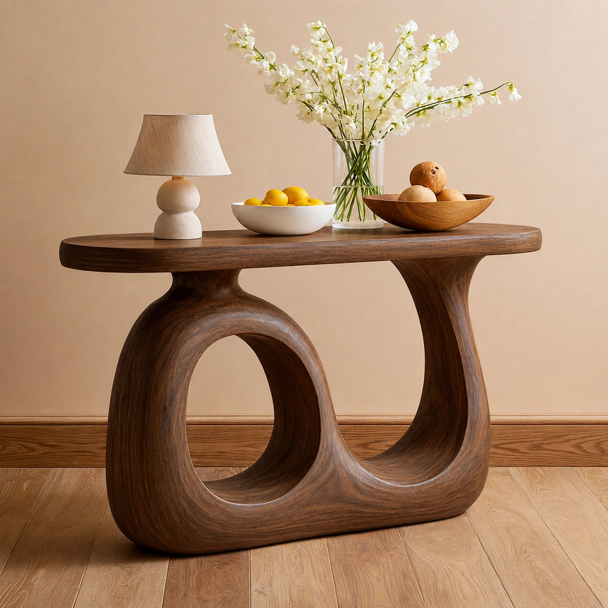 Organic Loop Natural Solid Wood Console Table for Entryway Decor