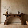 Arched Natural Solid Wood Console Table for Entryway and Hallway