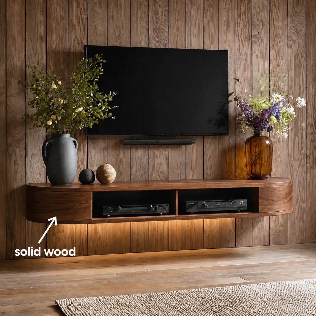 Floating Wall Mounted TV Stand with Rounded Edge Design