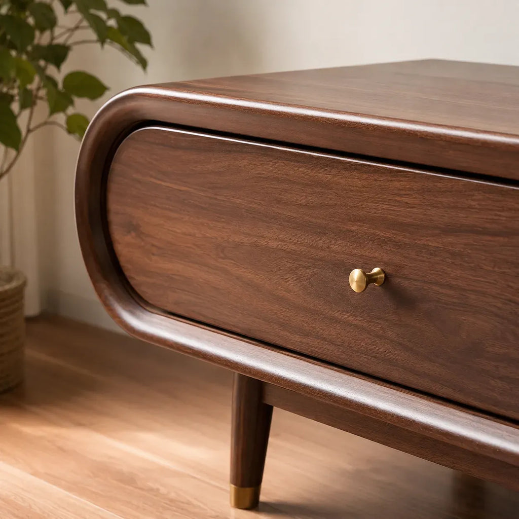 Curved Edge TV Stand with Dual Drawer Storage and Rounded Profile