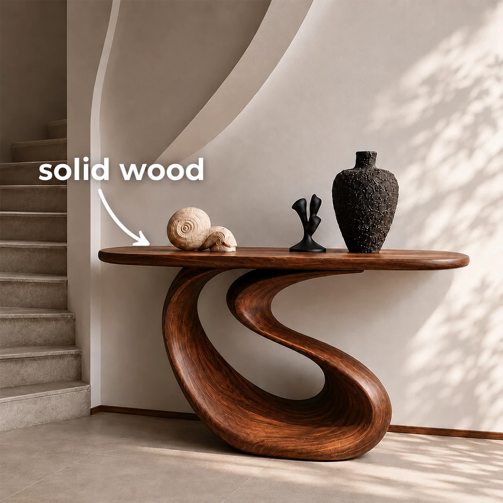Organic Loop Sculptural Console Table in Natural Solid Wood