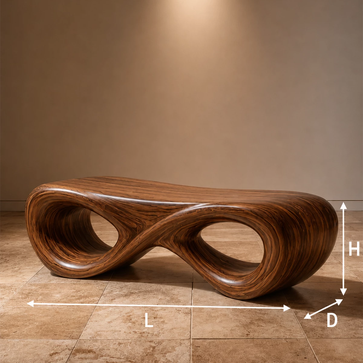 Sculptural Wave Wood Bench – Organic Natural Wood Bench for Modern Interior