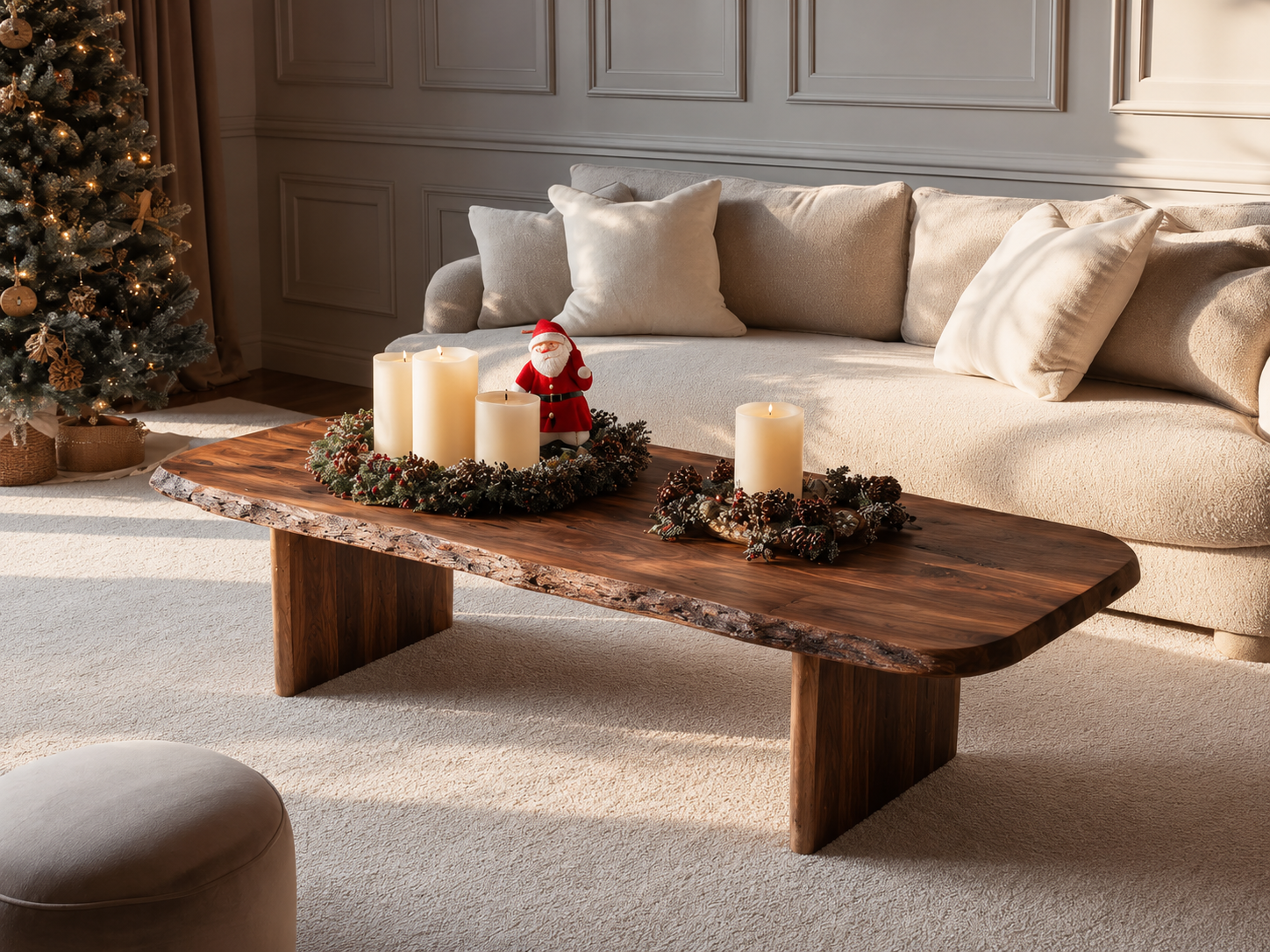 Live Edge Natural Solid Wood Coffee Table with Rustic Modern Form