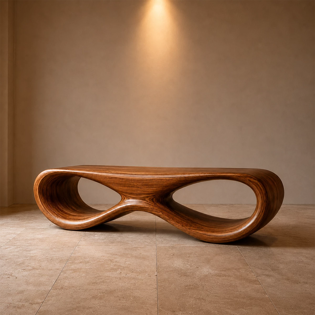 Sculptural Wave Wood Bench – Organic Natural Wood Bench for Modern Interior