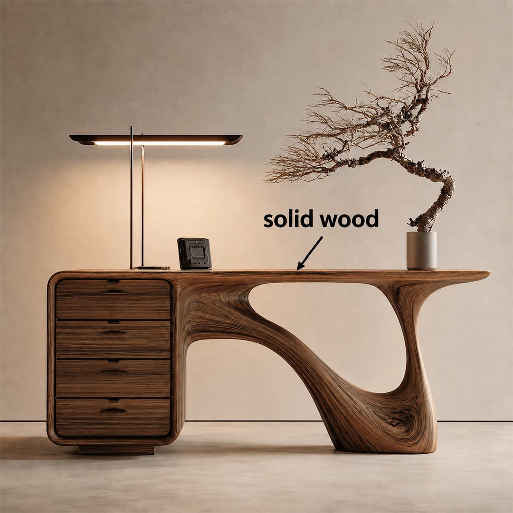 Natural Solid Wood Writing Desk Sculptural Wabi Sabi Style