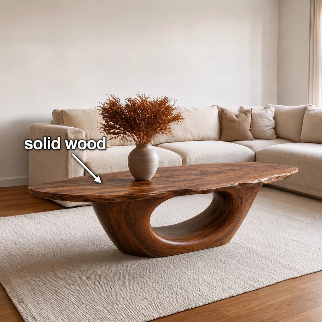 Sculptural Natural Solid Wood Coffee Table for Living Room