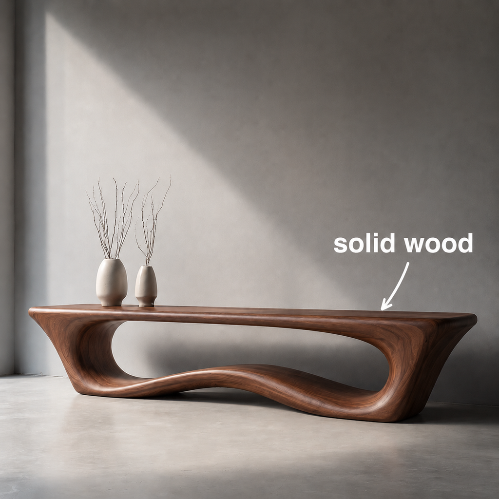 Sculptural Wave Wood Console Table – Organic Natural Wood Console for Modern Interior