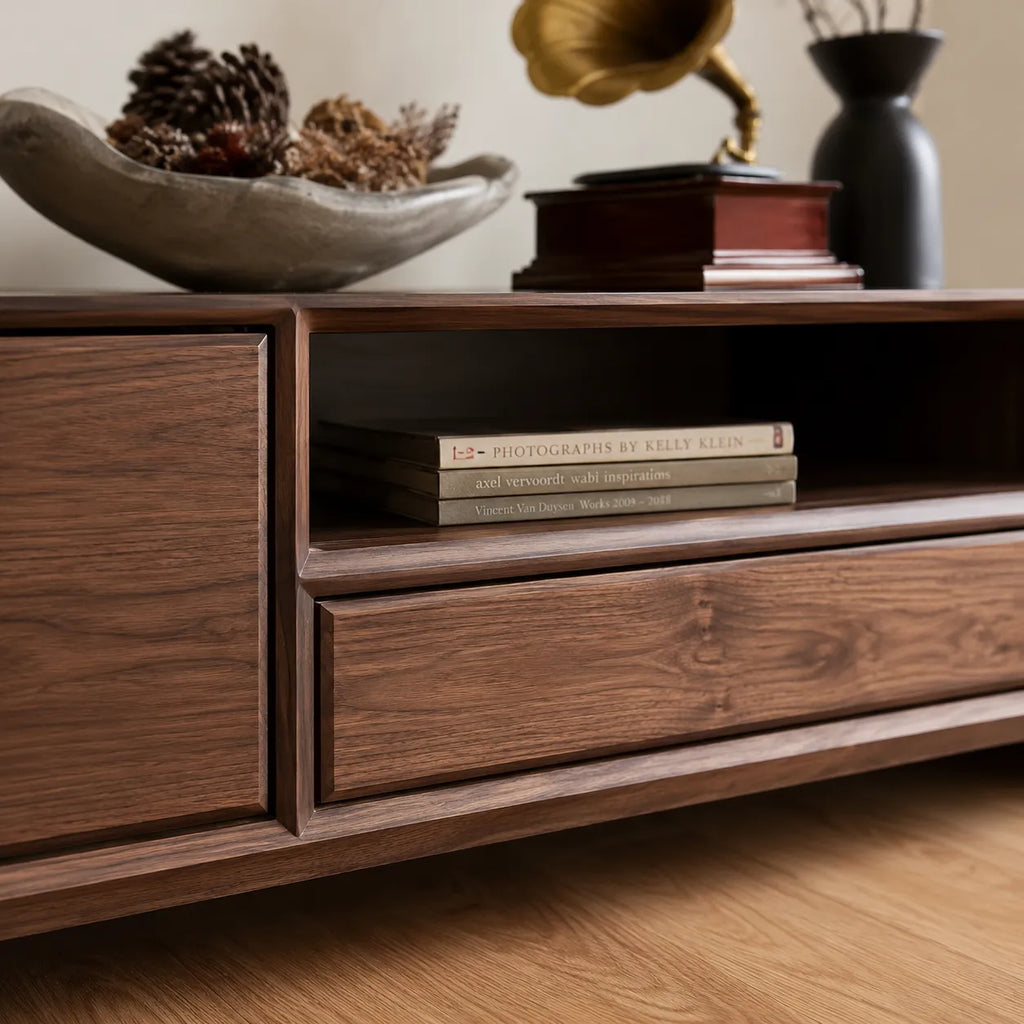Modern TV Stand with Cabinet Storage and Center Drawer Console