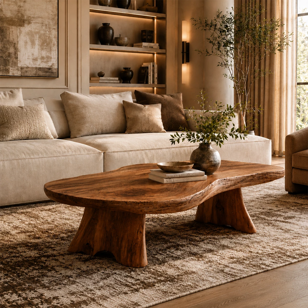 Organic Live Edge Coffee Table – Natural Wood Center Table for Modern Living Room