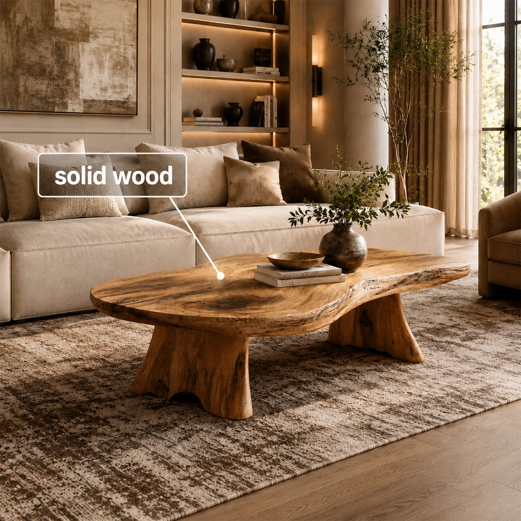 Organic Live Edge Coffee Table – Natural Wood Center Table for Modern Living Room