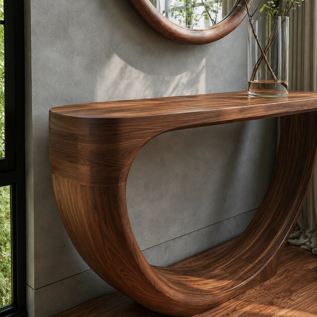 Loop Form Natural Solid Wood Console Table for Entryway and Hallway