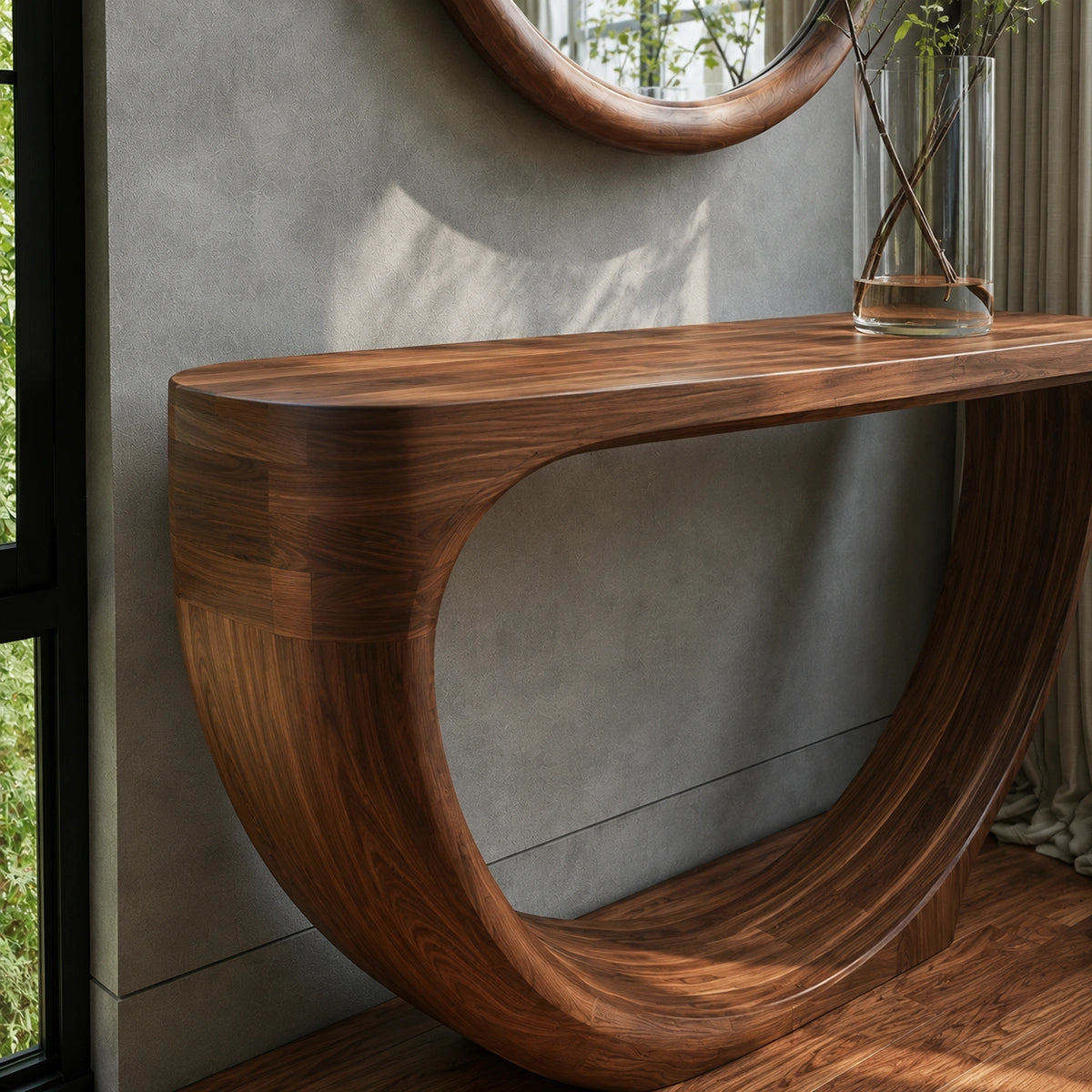 Loop Form Natural Solid Wood Console Table for Entryway and Hallway