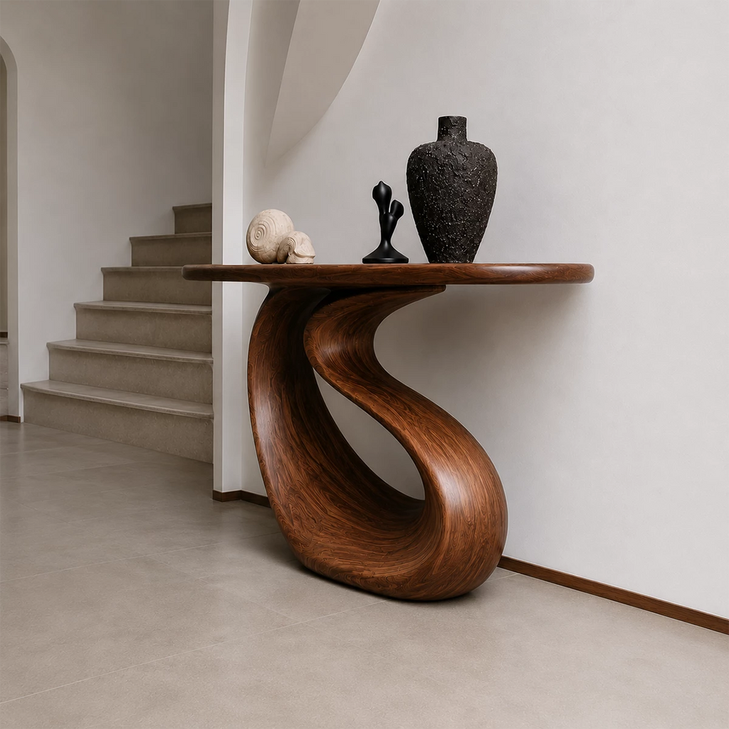 Organic Loop Sculptural Console Table in Natural Solid Wood
