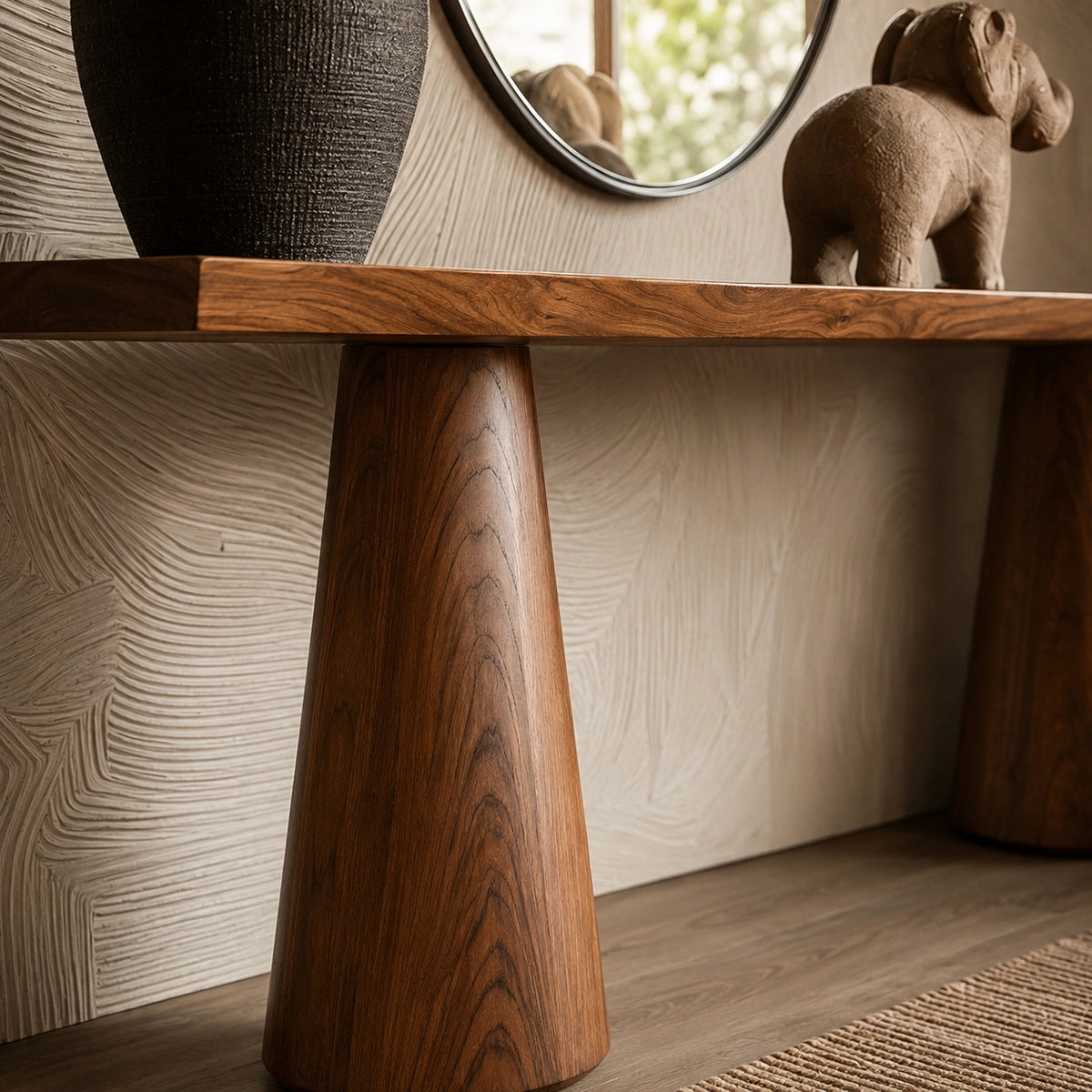 Tapered Pedestal Natural Solid Wood Console Table for Entryways
