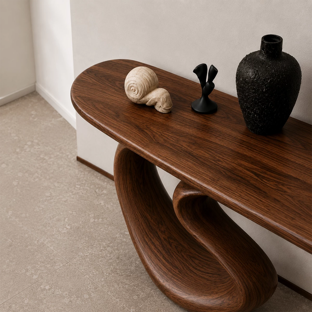 Organic Loop Sculptural Console Table in Natural Solid Wood