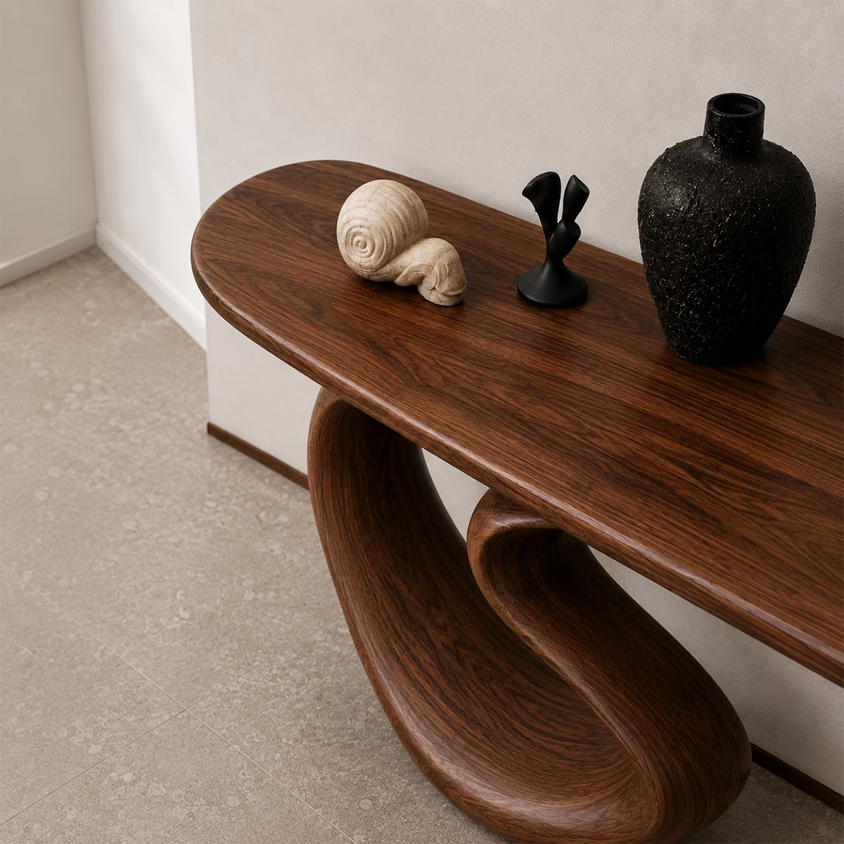 Organic Loop Sculptural Console Table in Natural Solid Wood