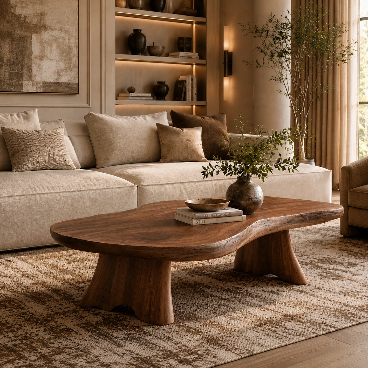 Organic Live Edge Coffee Table – Natural Wood Center Table for Modern Living Room