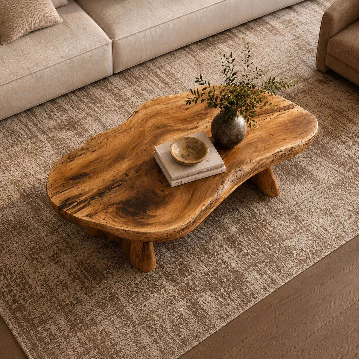 Organic Live Edge Coffee Table – Natural Wood Center Table for Modern Living Room
