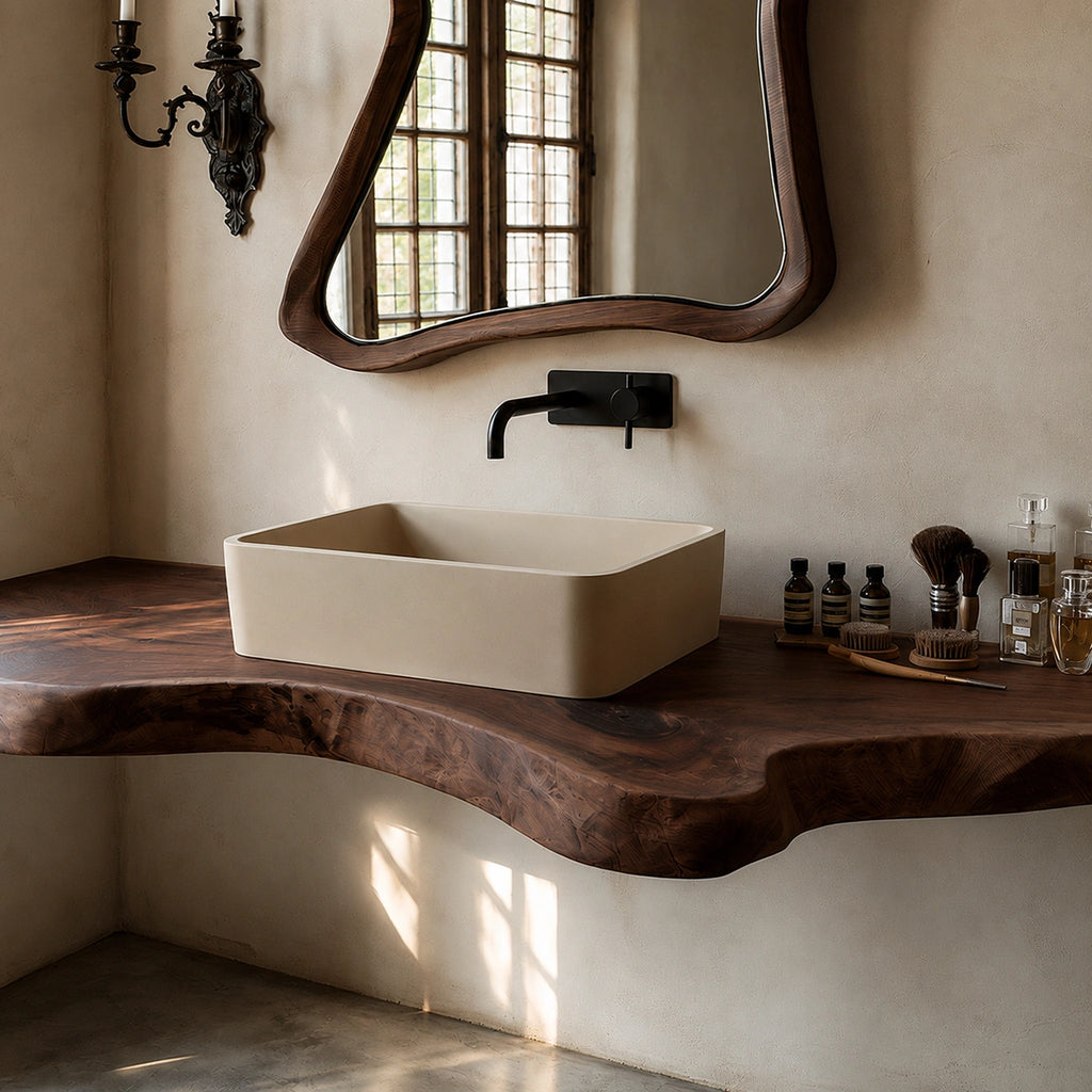 Natural Solid Wood Floating Bathroom Vanity with Sculptural Live Edge