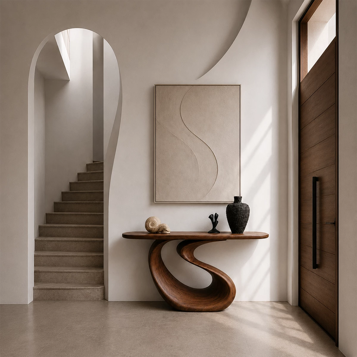 Organic Loop Sculptural Console Table in Natural Solid Wood