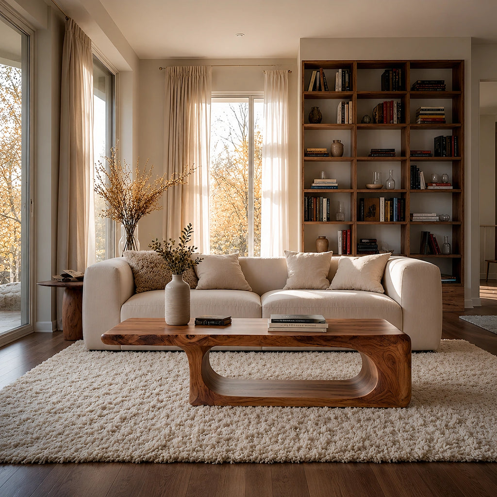 Natural Solid Wood Coffee Table – Sculptural Modern Style