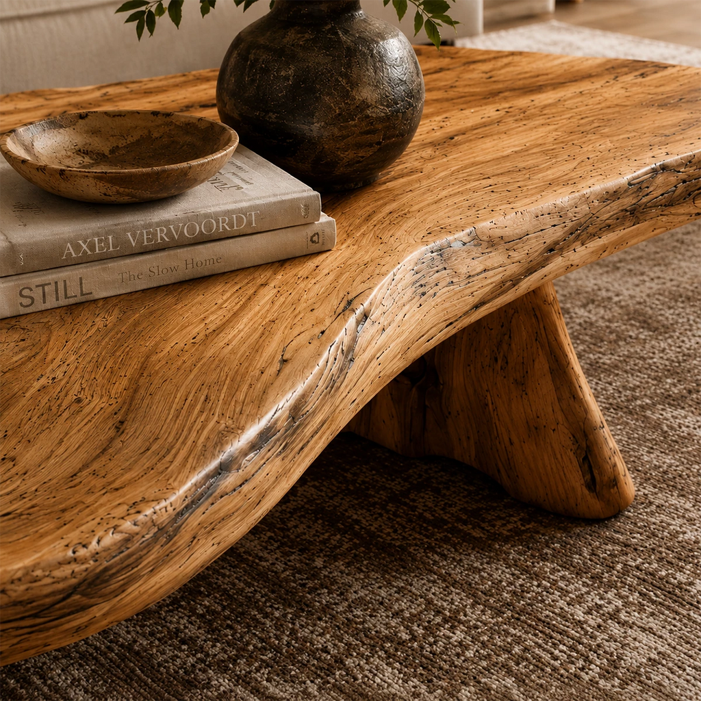 Organic Live Edge Coffee Table – Natural Wood Center Table for Modern Living Room