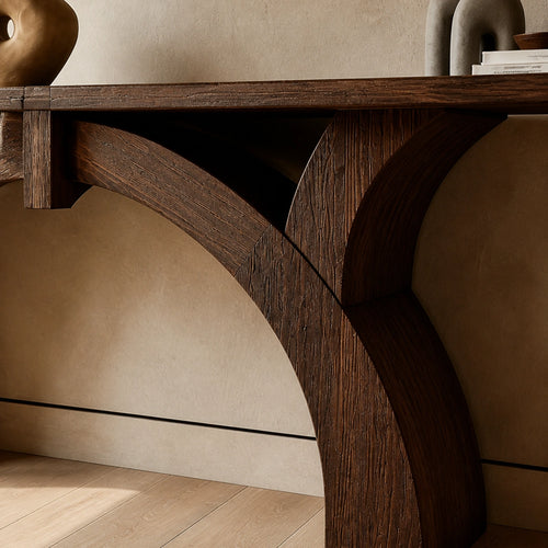 Arched Natural Solid Wood Console Table for Entryway and Hallway