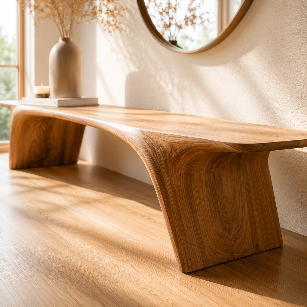 Organic Live Edge Wood Bench – Natural Wood Entryway Bench for Modern Interior