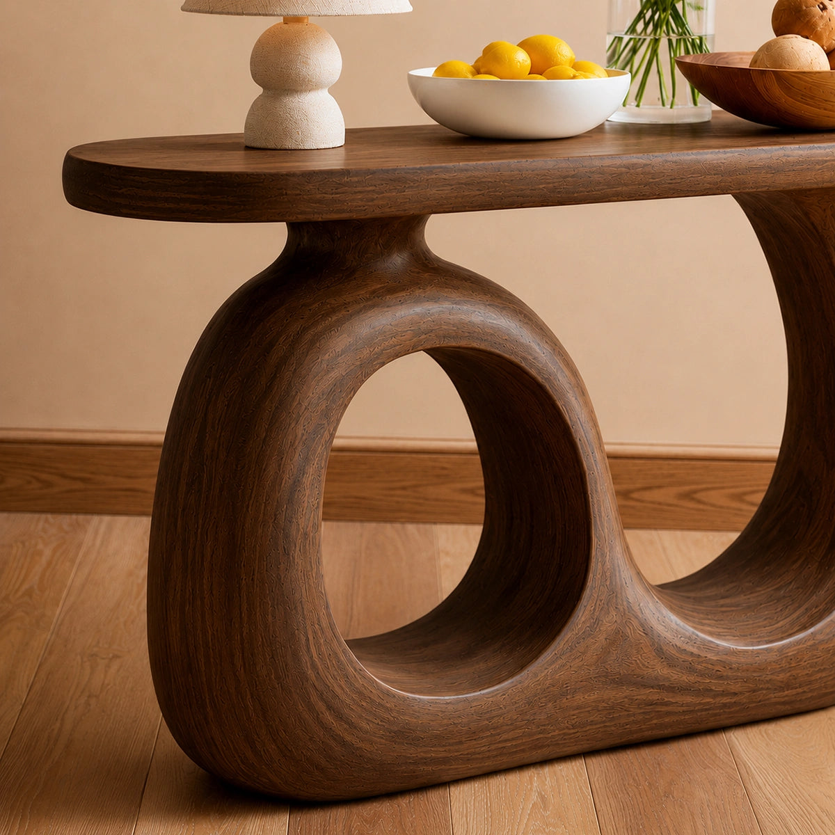 Organic Loop Natural Solid Wood Console Table for Entryway Decor