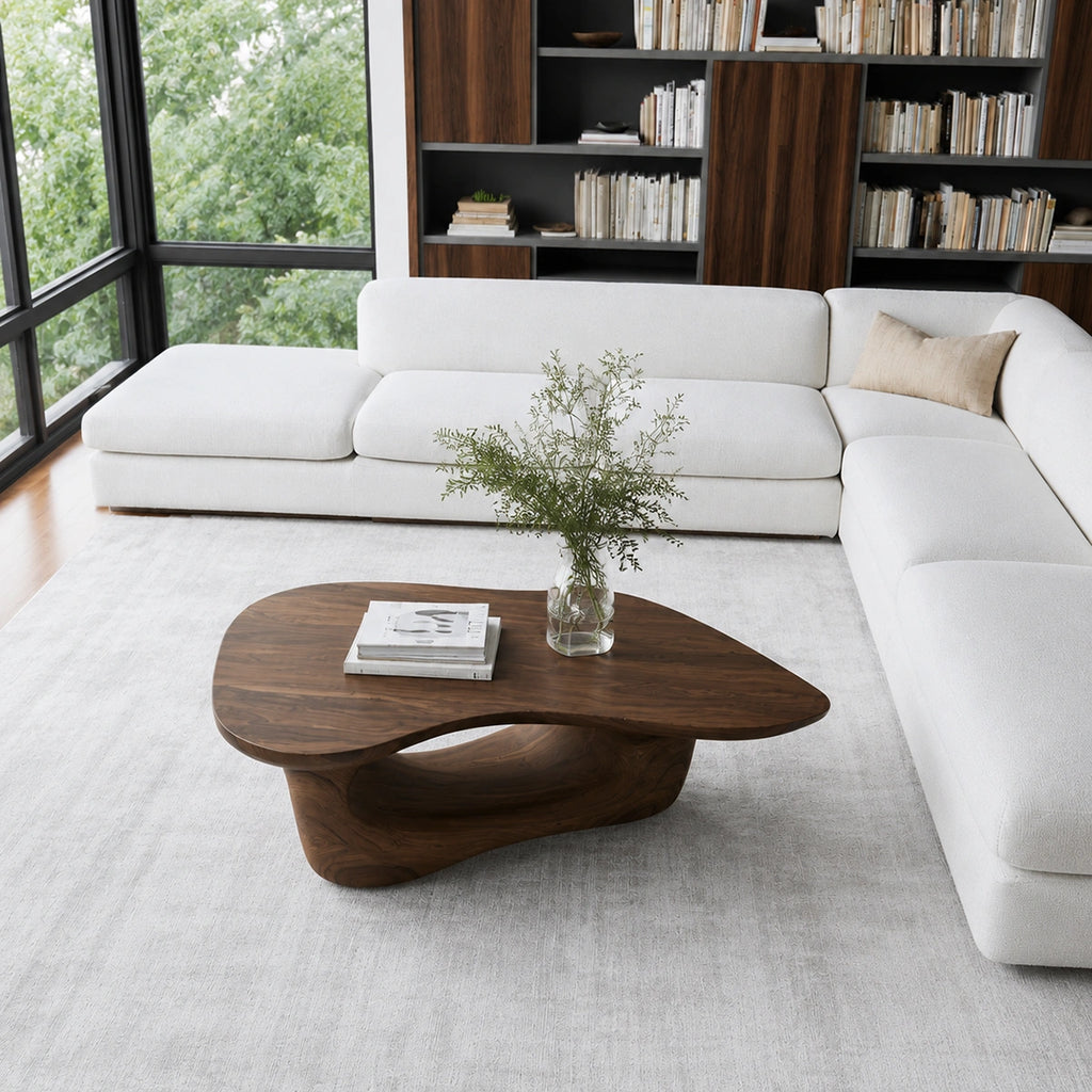 Natural Solid Wood Coffee Table – Sculptural Modern Style